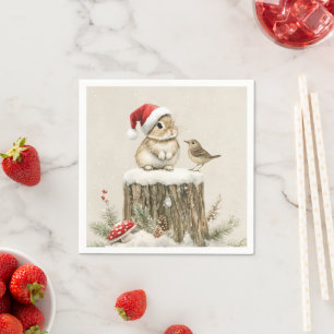Servilleta De Papel Bosque nevado de invierno, conejo de Navidad y páj