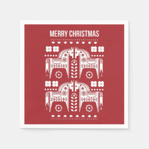 Servilleta De Papel Bosque nórdico escandinavo de renos rojos navidade