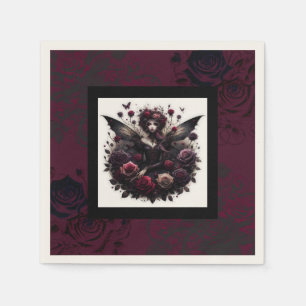 Servilleta De Papel Bosque Oscuro Gótico Hada Floral Rosas Burdeos