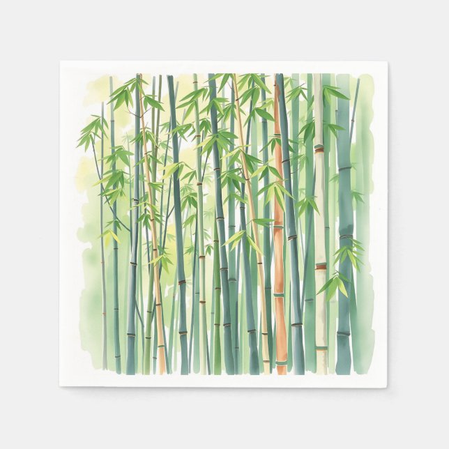 Servilleta De Papel Bosque pacífico de bambú en acuarela (Anverso)