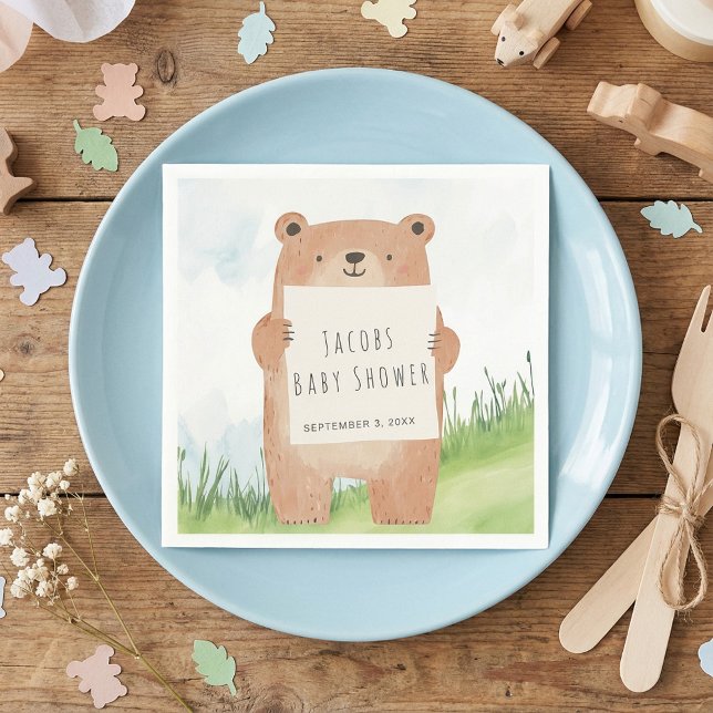 Servilleta De Papel Bosque rústico de Cute Bear Baby Shower (Cute Bear Baby Shower rustic woodland Napkins.)