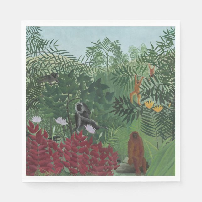 Servilleta De Papel Bosque tropical con simios y serpientes (Rousseau) (Anverso)