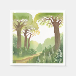 Servilleta De Papel Bosque Verde Árboles | Naturaleza Hermosa Acuarela