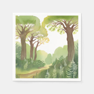 Servilleta De Papel Bosque Verde Árboles   Naturaleza Hermosa Acuarela