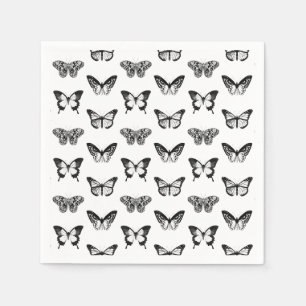 Servilleta De Papel Bosquejo de la mariposa, blanco y negro