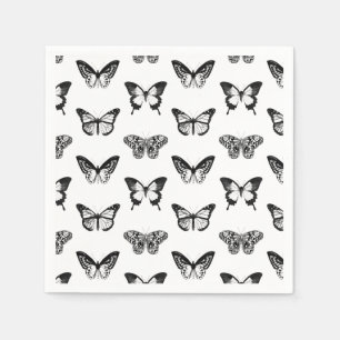 Servilleta De Papel Bosquejo de la mariposa, blanco y negro