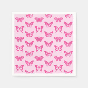Servilleta De Papel Bosquejo de la mariposa, rosa claro y fucsia