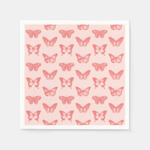 Servilleta De Papel Bosquejo de la mariposa, rosa del coral