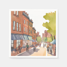 Servilleta De Papel Boston Bike Ride | North End Watercolor MA