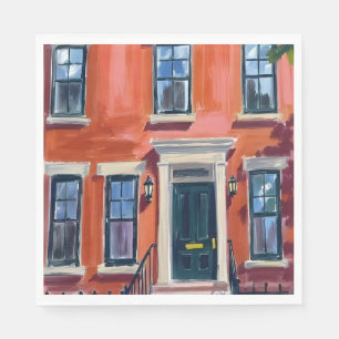 Servilleta De Papel Boston Brownstones Massachusetts Acuarela
