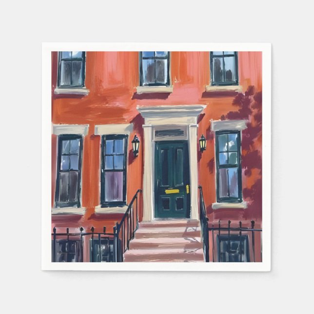 Servilleta De Papel Boston Brownstones Massachusetts Watercolor (Anverso)