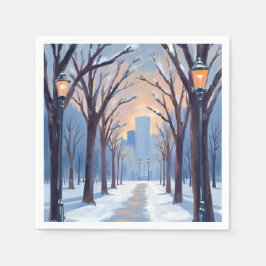 Servilleta De Papel Boston Common Winter Snowfall Watercolor