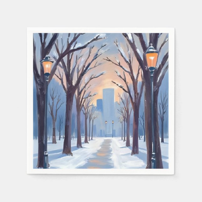 Servilleta De Papel Boston Common Winter Snowfall Watercolor (Anverso)