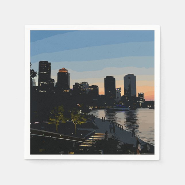 Servilleta De Papel Boston Seaport Sunset City Skyline (Anverso)