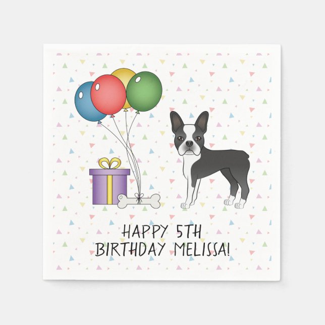 Servilleta De Papel Boston Terrier Blanco Y Negro Perro Lindo - Cumple (Anverso)