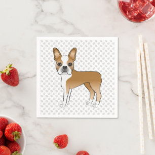 Servilleta De Papel Boston Terrier Cartoon Perro y Patas Marrón Claro