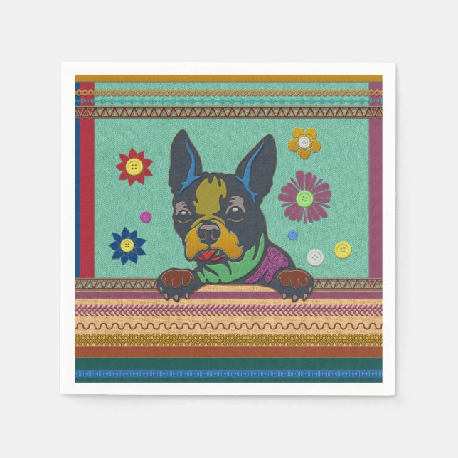 Servilleta De Papel Boston Terrier Fun Scrapbook Style (Anverso)