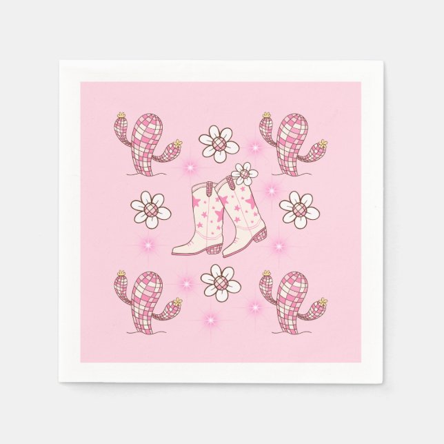 Servilleta De Papel Bota vaquera de discoteca y cactus (Anverso)