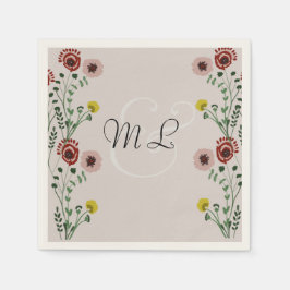 Servilleta De Papel Botánica floral de boda bordada con vegetación