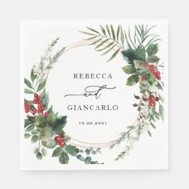 Servilleta De Papel Botanical Holiday Greenery Red Berries Wedding
