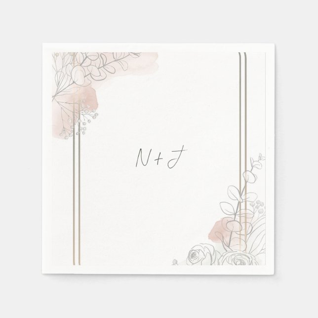 Servilleta De Papel Botanical Outline Sage & Blush Floral Wedding  (Anverso)