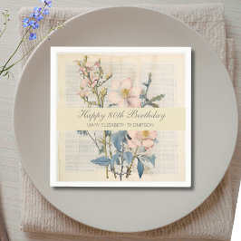 Servilleta De Papel  Botanical Vintaqe Wildflower 80th Birthday