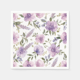 Servilleta De Papel Botánico Acuarela Floral Lavanda Púrpura