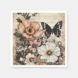 Servilleta De Papel Botánico de peonía mariposa vintage