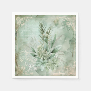 Servilleta De Papel Botánico floral verde menta vintage (1)