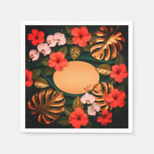 Servilleta De Papel Botánico Oro Monstera Hibiscus Elegante Lujo