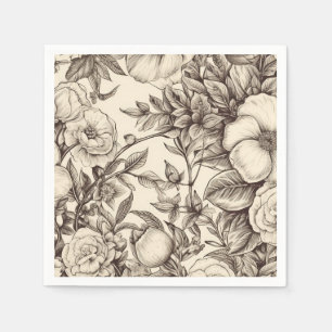Servilleta De Papel Botánico sepia elegante con flores superpuestas