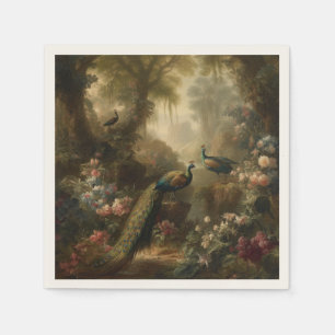 Servilleta De Papel Botánico: tres pavos reales en jardín inglés