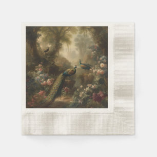 Servilleta De Papel Botánico: tres pavos reales en jardín inglés