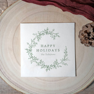 Servilleta De Papel Botánico Vintage Verde Felices Fiestas Navidad