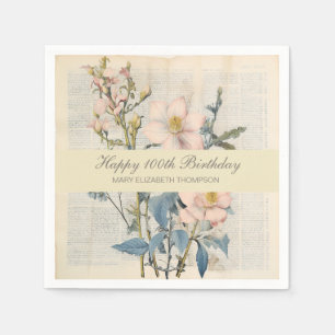 Servilleta De Papel Botánico Vintaqe Flor Silvestre Cumpleaños 100