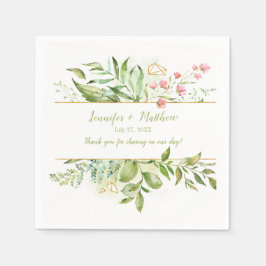 Servilleta De Papel Botánicos Flores Rosa Doradas Recepción Geométrica