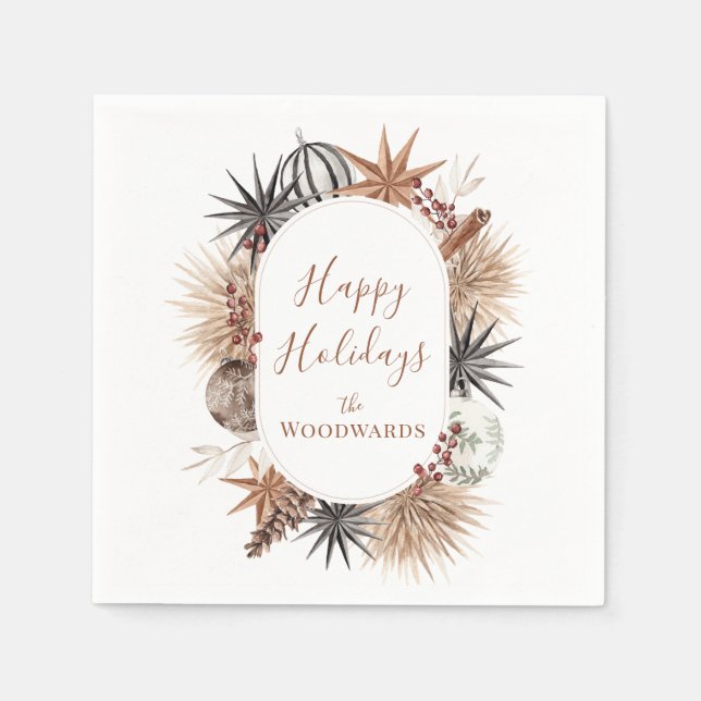 Servilleta De Papel Botánicos personalizados de Navidad Boho (Anverso)