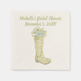 Servilleta De Papel Botas de lluvia florales azul acuático y amarillo