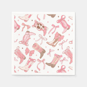 Servilleta De Papel Botas de Rodeo Rosadas con Lazos para Despedida de