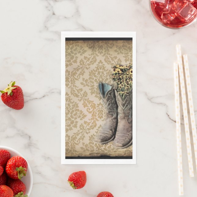 Servilleta De Papel Botas de vaquero del país occidental de la flor si (In situ)