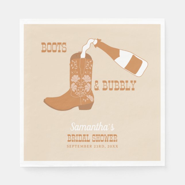Servilleta De Papel Botas Espumosas Rústicas Despedida de Soltera West (Anverso)