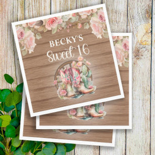 Servilleta De Papel Botas vaqueras rústicas rosas rosadas Sweet 16