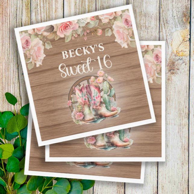 Servilleta De Papel Botas vaqueras rústicas rosas rosadas Sweet 16  (Subido por el creador)