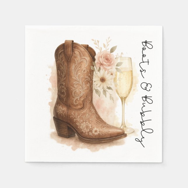 Servilleta De Papel Botas y burbujas. Fiesta de Despedida de Soltera c (Anverso)