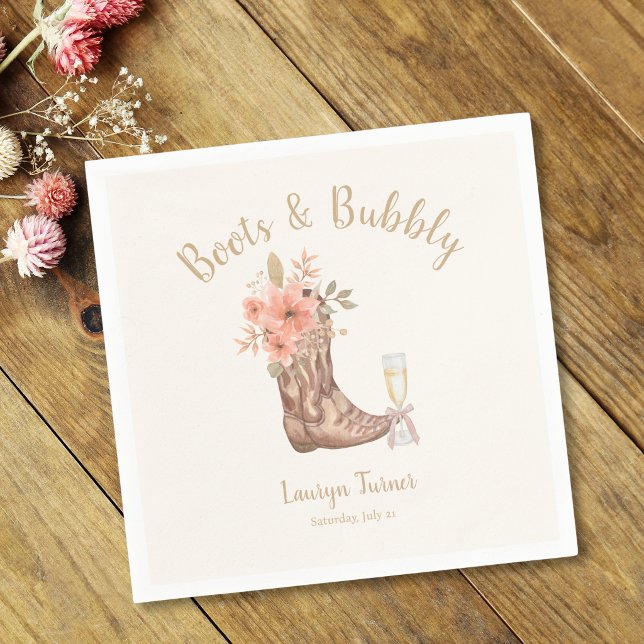 Servilleta De Papel Botas Y Burbujas Fiesta De Despedida De Soltera Co (Boots And Bubbly Cowboy Boots Bridal Shower Napkins
)