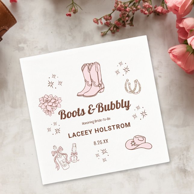 Servilleta De Papel Botas y Burbujas Fiesta de Despedida de Soltera Va (Boots And Bubbly Cowgirl Bridal Shower Napkins
)