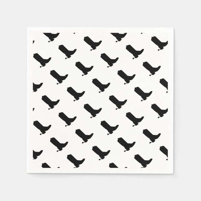 Servilleta De Papel Bote de Cowboy Spurs Patrón de silueta blanco negr (Anverso)