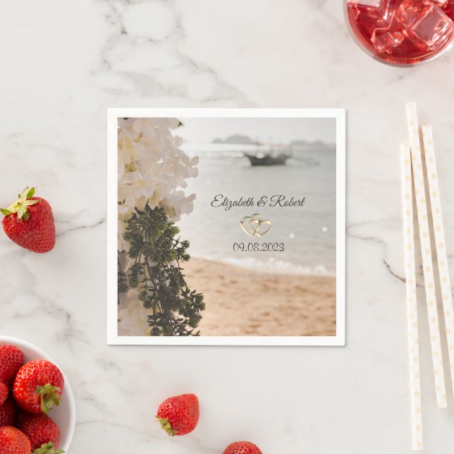 Servilleta De Papel Bote de vela Flores Boda en la playa (In situ)