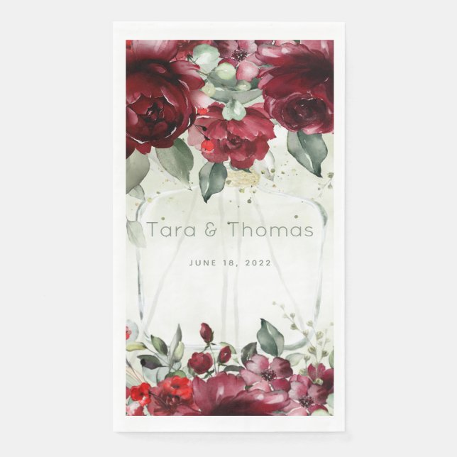 Servilleta De Papel Botella De Peonies Boda Larga Cena Napkin (Anverso)