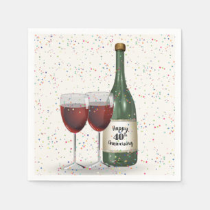 Servilleta De Papel Botella de vino y dos copas para la fiesta del 40 
